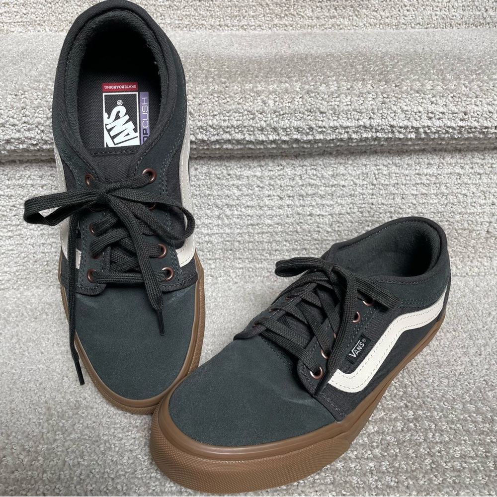 Like New! Vans Skate Chukka Low Sidestripe Deep Khaki Green Gum Shoes PopCush
